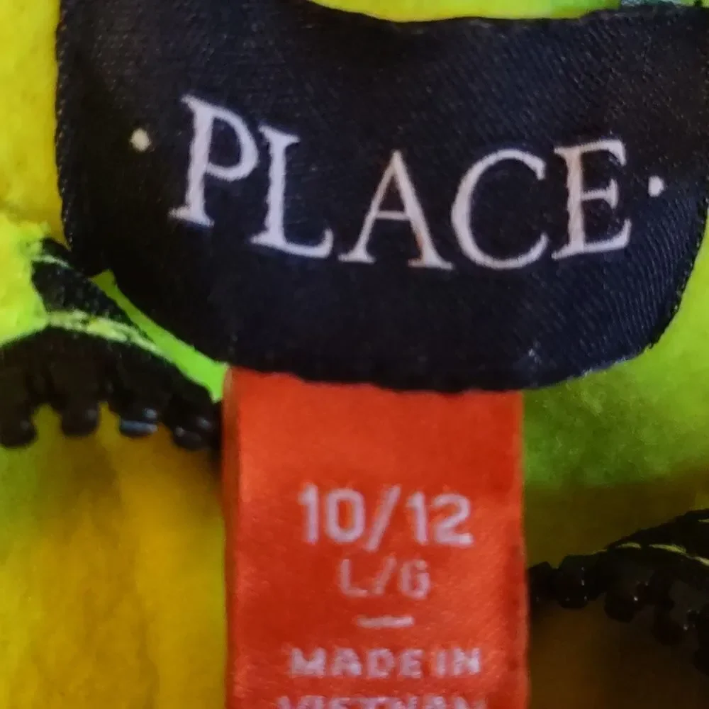 Place Kids 10-12 Neon green‎ Zip Fleece Jacket Pockets Thumb loop